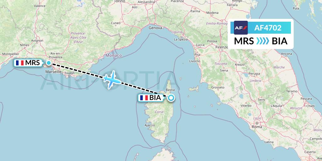 AF4702 Air France Flight Map: Marseille to Bastia