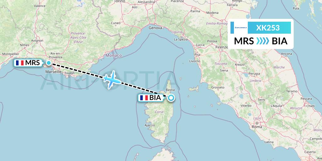 XK253 Air Corsica Flight Map: Marseille to Bastia