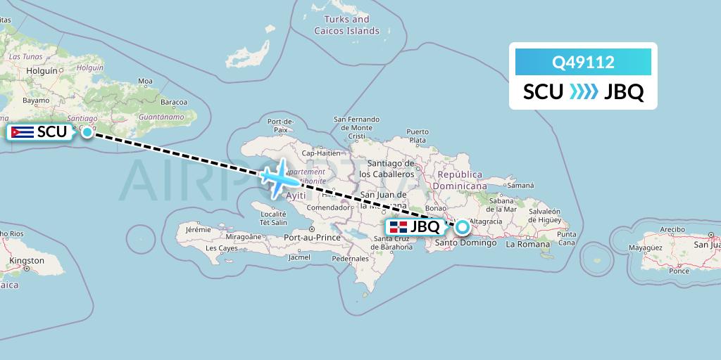 Q49112 Euroairlines Flight Map: Santiago de Cuba to Santo Domingo