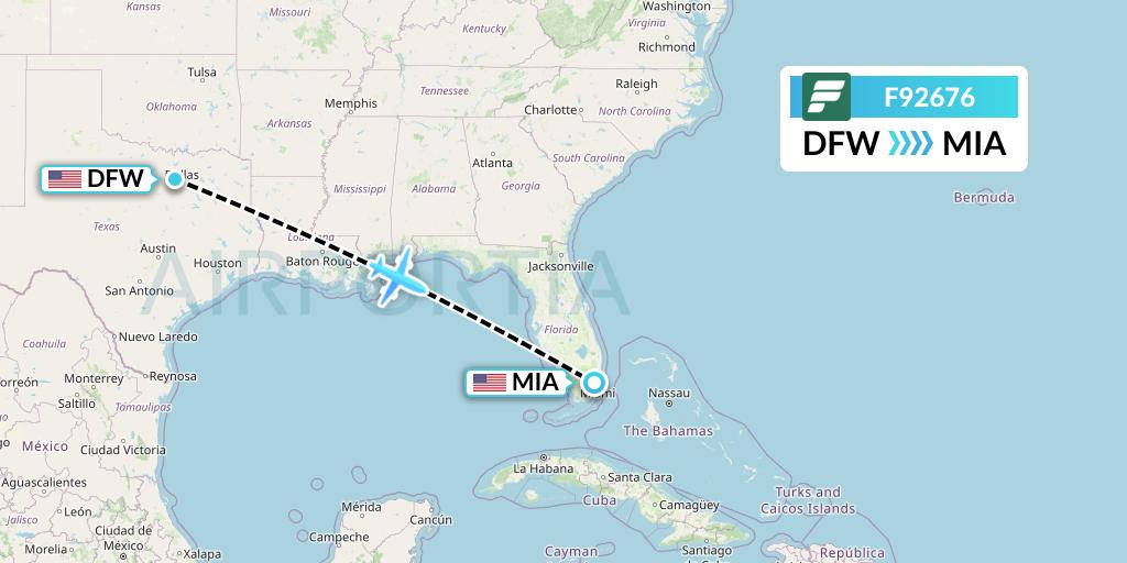 F92676 Frontier Airlines Flight Map: Dallas to Miami
