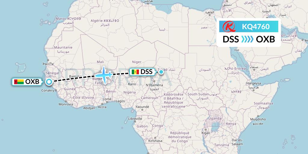 KQ4760 Kenya Airways Flight Map: Dakar to Bissau