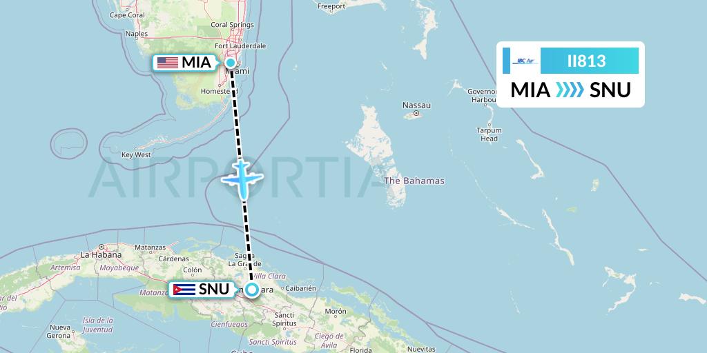 II813 IBC Airways Flight Map: Miami to Santa Clara
