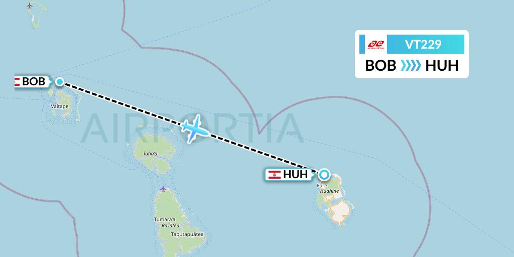 VT229 Air Tahiti Flight Map: Bora Bora to Huahine