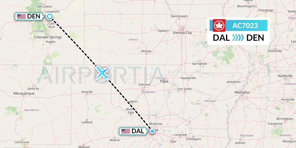 AC7023 Air Canada Flight Map: Dallas to Denver