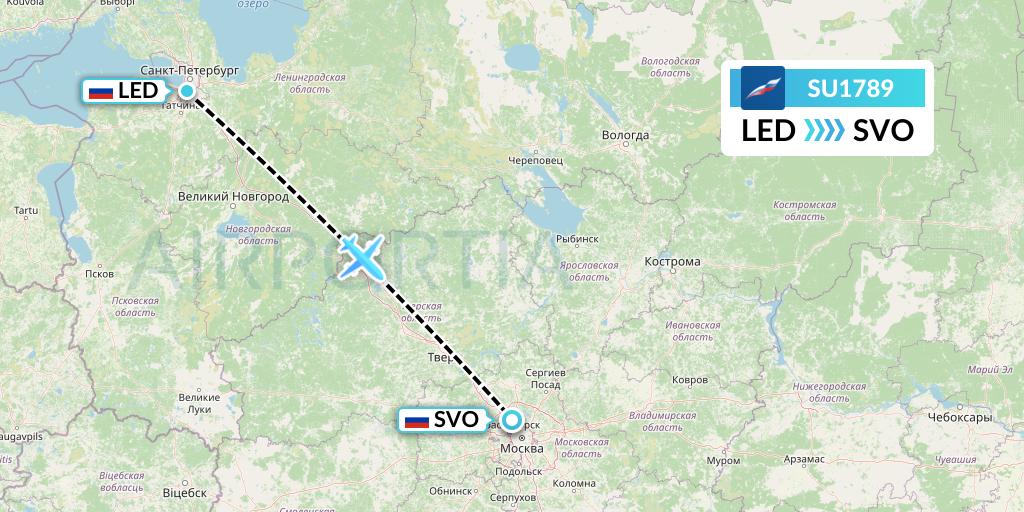 SU1789 Aeroflot Flight Map: St. Petersburg to Moscow