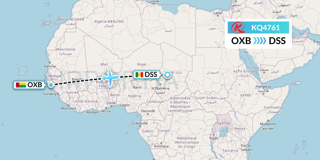 KQ4761 Kenya Airways Flight Map: Bissau to Dakar