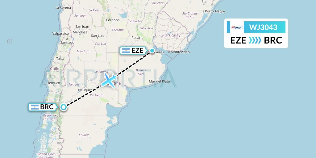 WJ3043 Jetsmart Airlines Flight Map: Buenos Aires to San Carlos de Bariloche