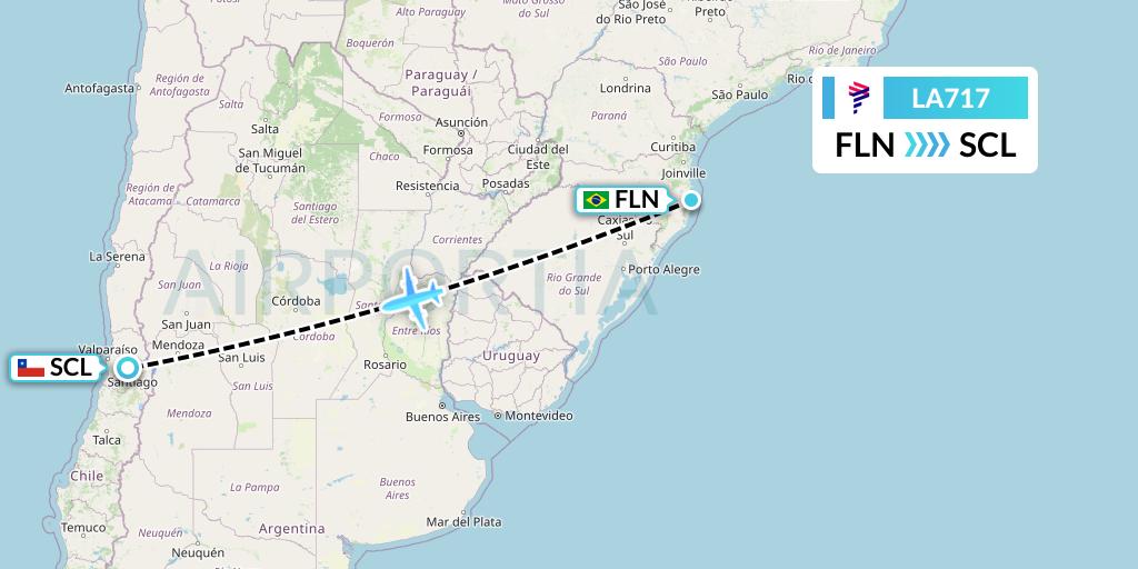 LA717 LAN Airlines Flight Map: Florianopolis to Santiago