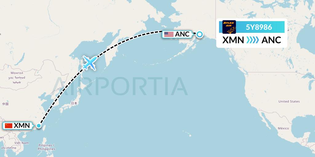 5Y8986 Atlas Air Flight Map: Xiamen to Anchorage