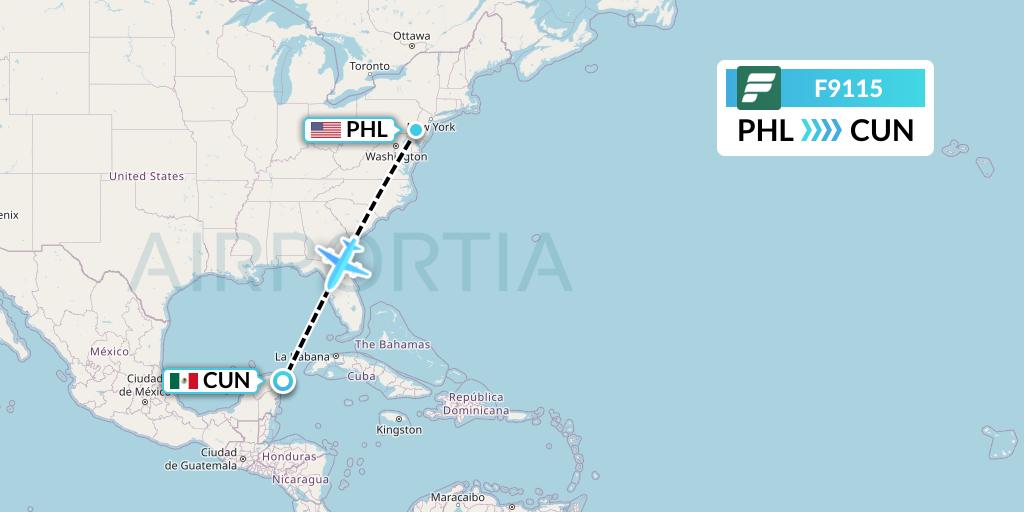 F9115 Frontier Airlines Flight Map: Philadelphia to Cancun