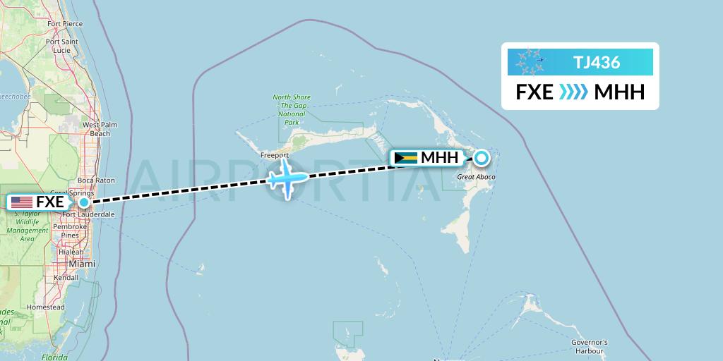 TJ436 Tradewind Aviation Flight Map: Fort Lauderdale to Marsh Harbour