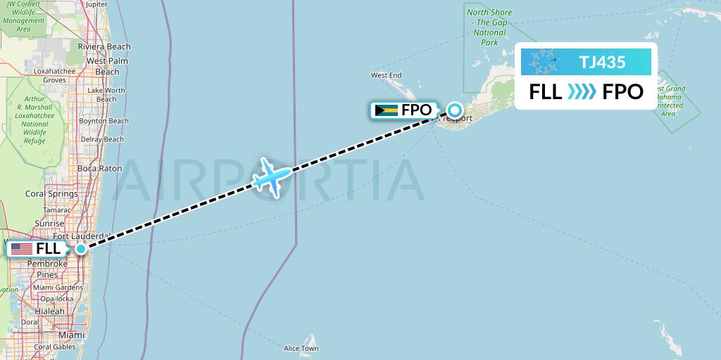 TJ435 Tradewind Aviation Flight Map: Fort Lauderdale to Freeport