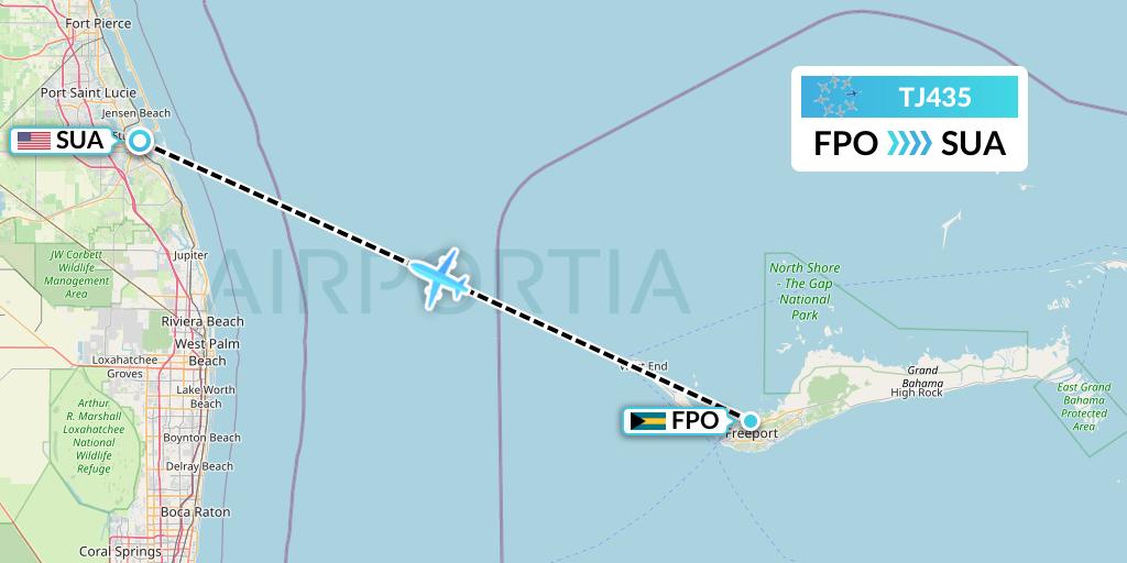 TJ435 Tradewind Aviation Flight Map: Freeport to Stuart