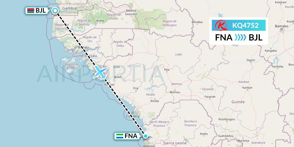 KQ4752 Kenya Airways Flight Map: Freetown to Banjul