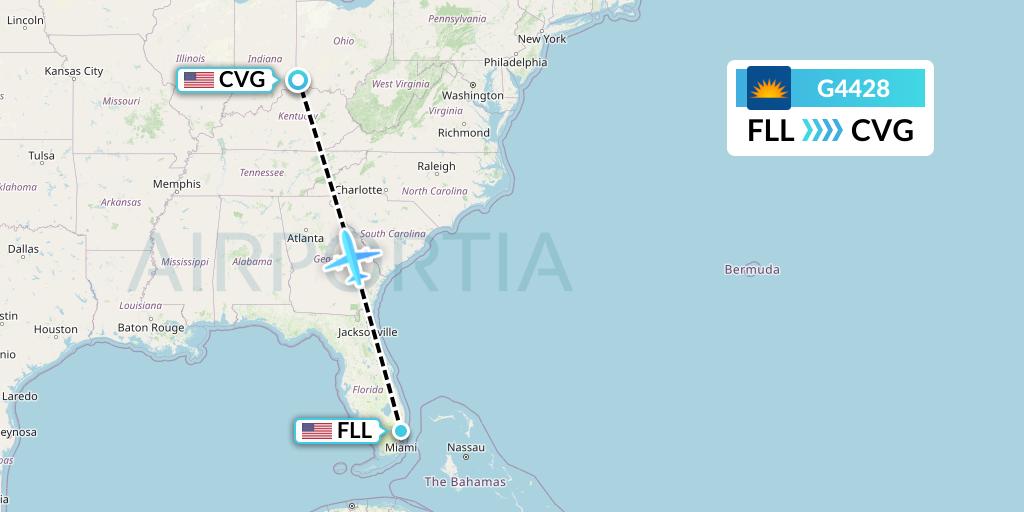 G4428 Allegiant Air Flight Map: Fort Lauderdale to Cincinnati