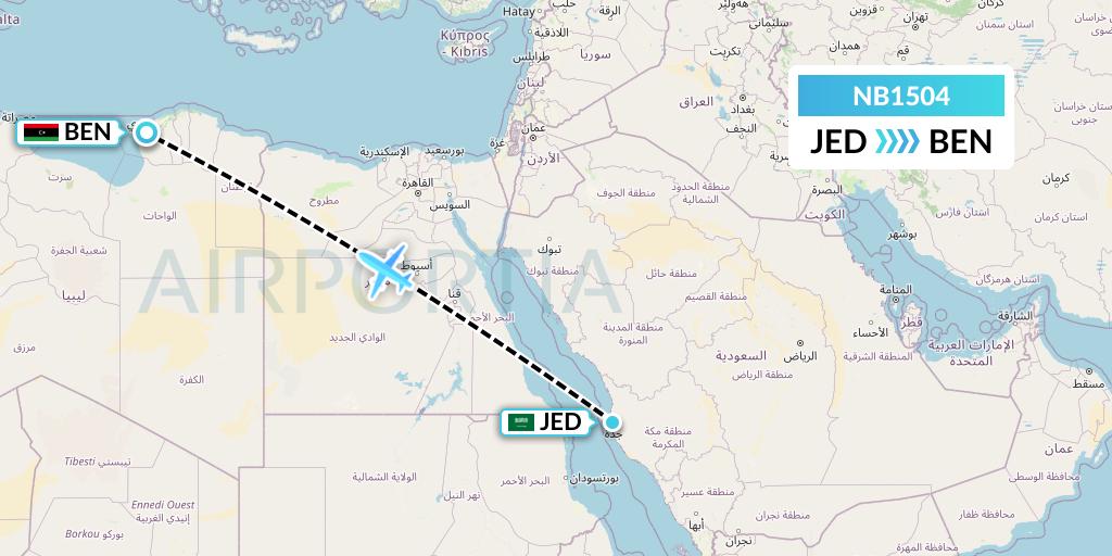 NB1504 Berniq Airways Flight Map: Jeddah to Benghazi