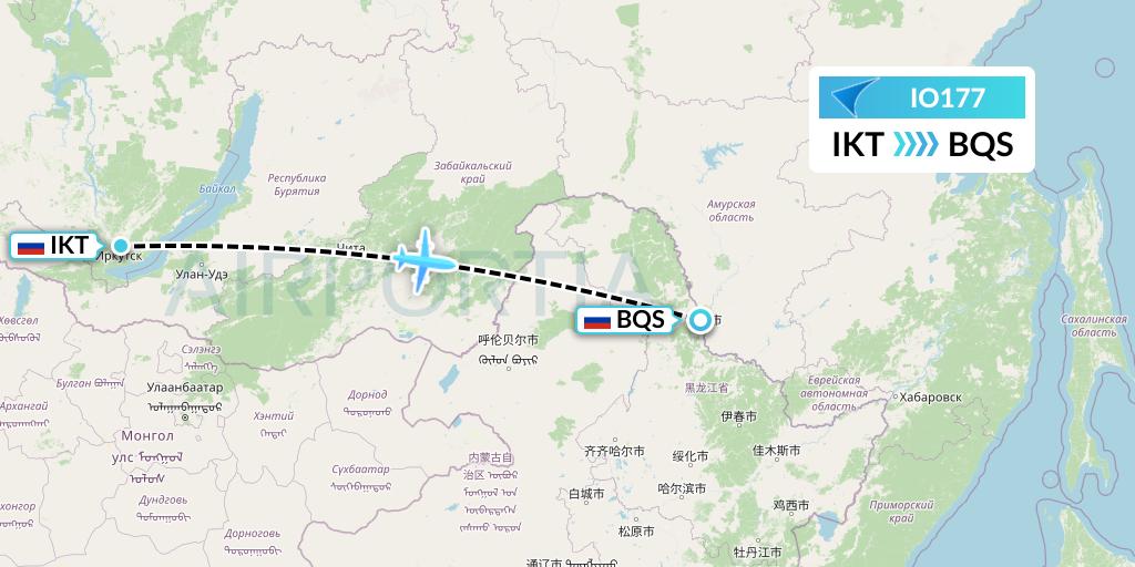 IO177 IrAero Flight Map: Irkutsk to Blagoveshchensk