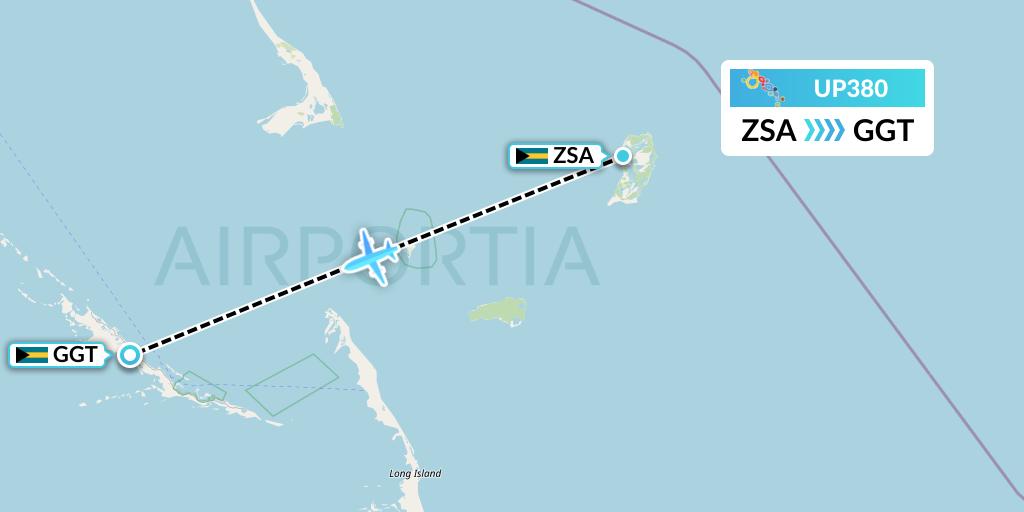 UP380 Bahamasair Flight Map: San Salvador to George Town