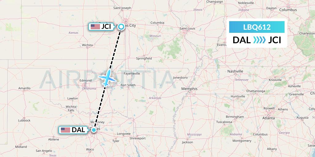 LBQ612 Quest Diagnostics Flight Map: Dallas to Olathe