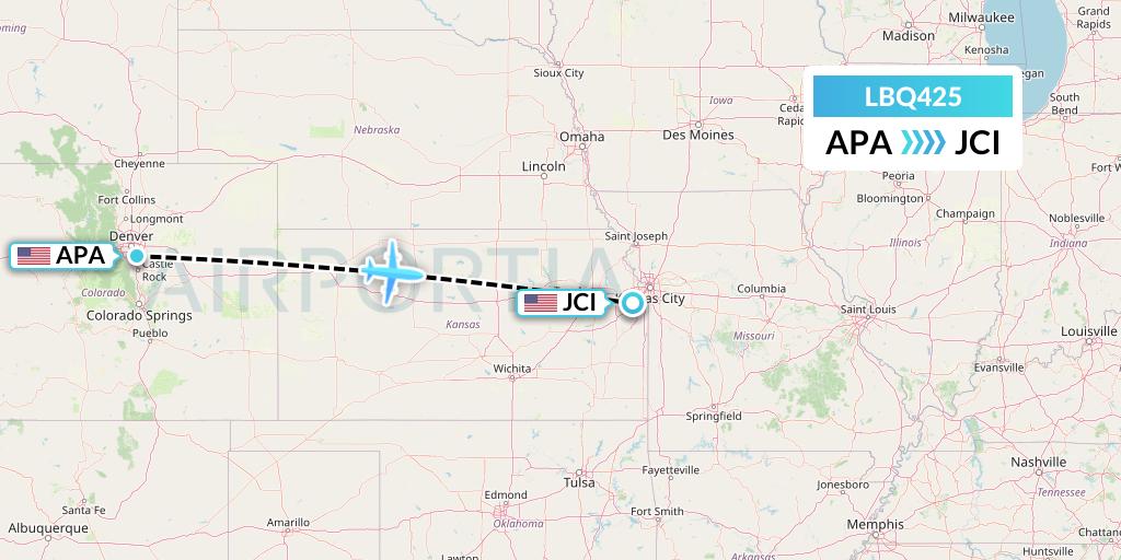 LBQ425 Quest Diagnostics Flight Map: Denver to Olathe