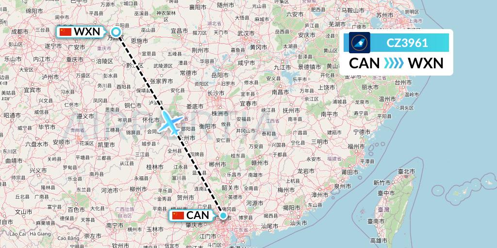 CZ3961 China Southern Airlines Flight Map: Guangzhou to Wanzhou