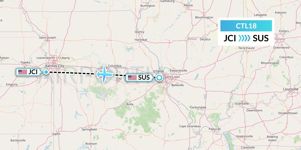 CTL18 Central Airlines Flight Map: Olathe to St. Louis
