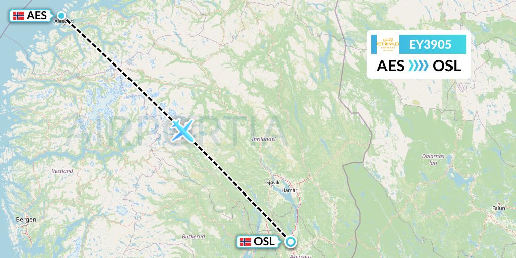 EY3905 Etihad Airways Flight Map: Alesund to Oslo