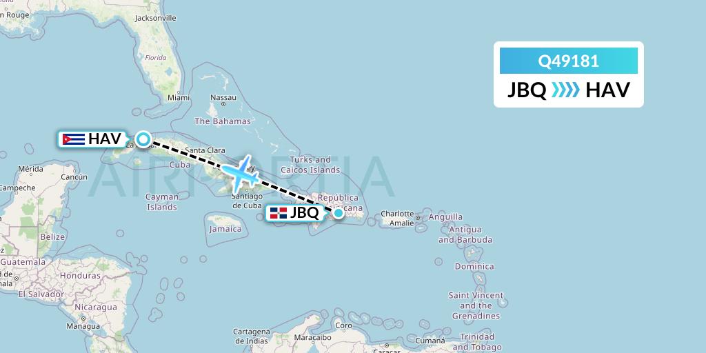 Q49181 Euroairlines Flight Map: Santo Domingo to Havana