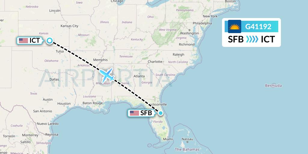 G41192 Allegiant Air Flight Map: Orlando to Wichita
