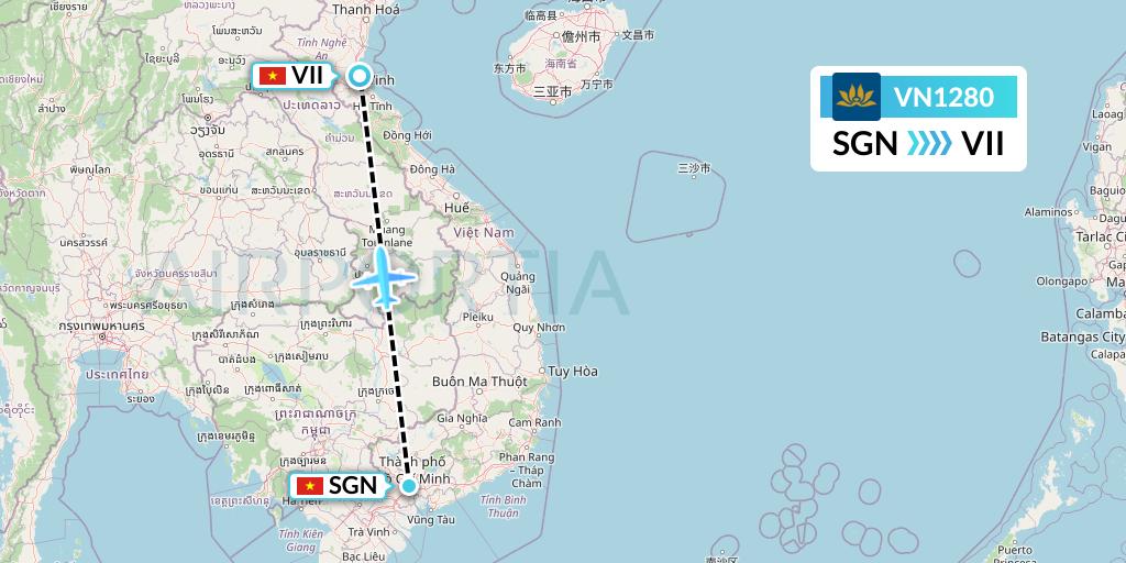 VN1280 Vietnam Airlines Flight Map: Ho Chi Minh City to Vinh