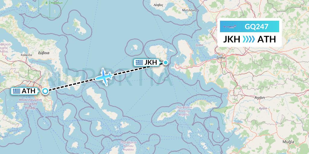 GQ247 Sky Express (Greece) Flight Map: Chios to Athens