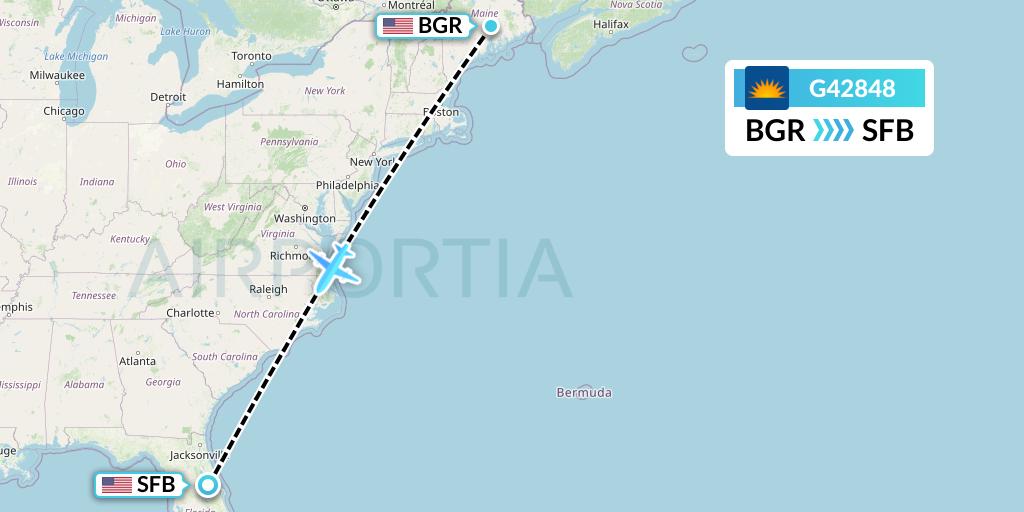 G42848 Allegiant Air Flight Map: Bangor to Orlando