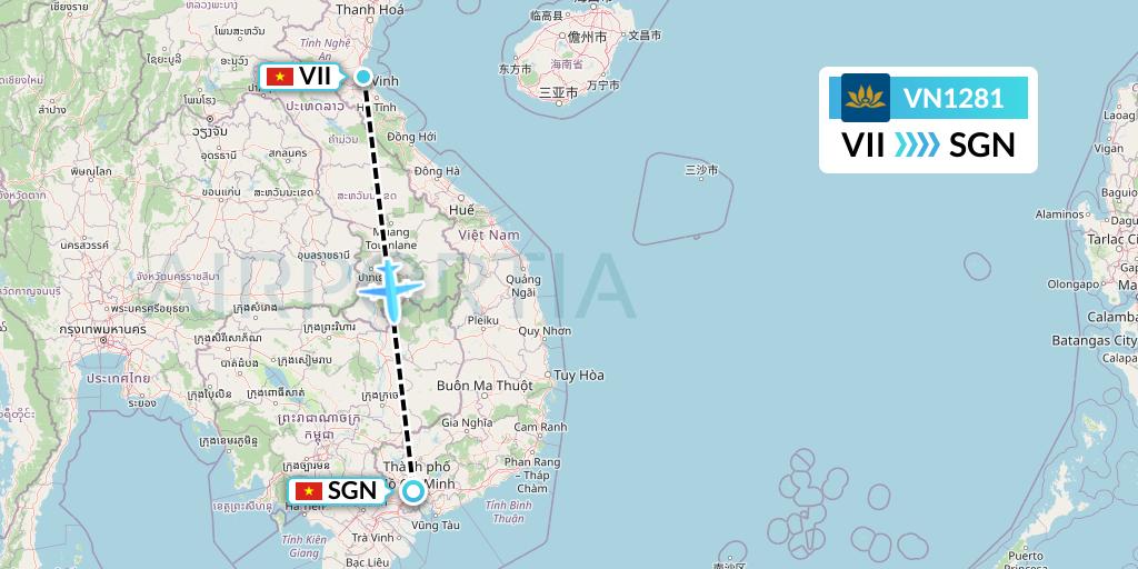 VN1281 Vietnam Airlines Flight Map: Vinh to Ho Chi Minh City