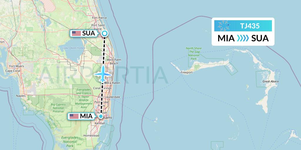 TJ435 Tradewind Aviation Flight Map: Miami to Stuart