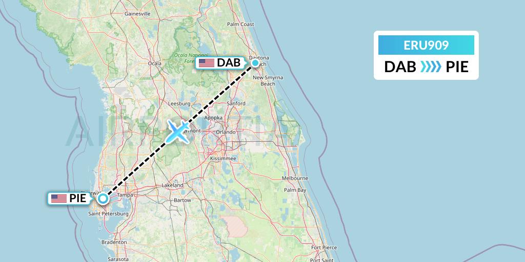 ERU909 Embry-riddle Aeronautical University Flight Map: Daytona Beach to St. Petersburg