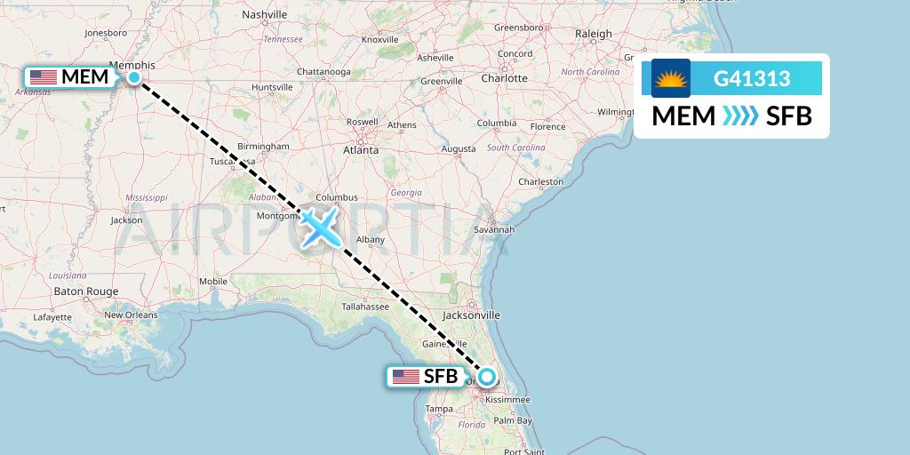 G41313 Allegiant Air Flight Map: Memphis to Orlando