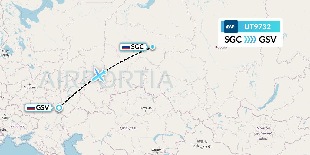 UT9732 UTair Flight Map: Surgut to Saratov