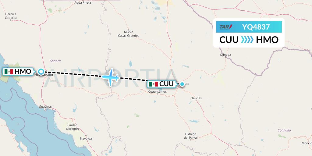 YQ4837 TAR Aerolineas Flight Map: Chihuahua to Hermosillo