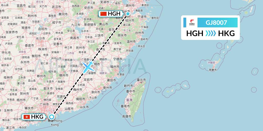 GJ8007 Loong Airlines Flight Map: Hangzhou to Hong Kong