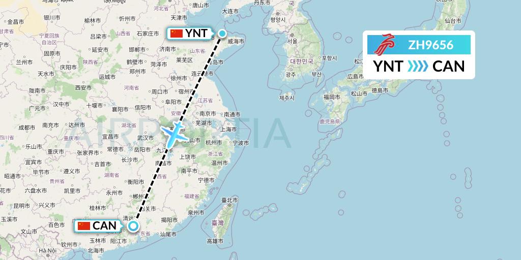 ZH9656 Shenzhen Airlines Flight Map: Yantai to Guangzhou