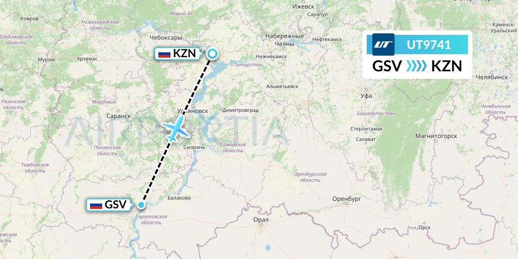 UT9741 UTair Flight Map: Saratov to Kazan