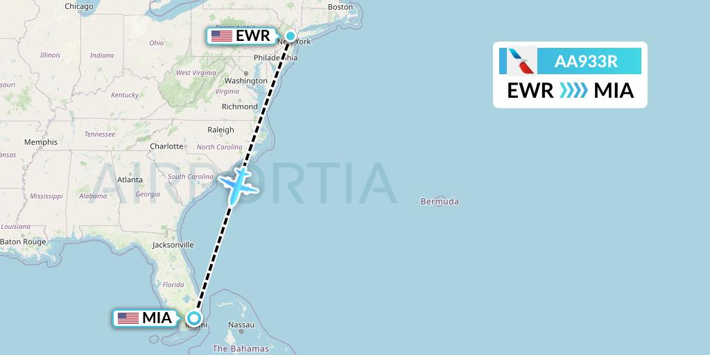 AA933R American Airlines Flight Map: New York to Miami