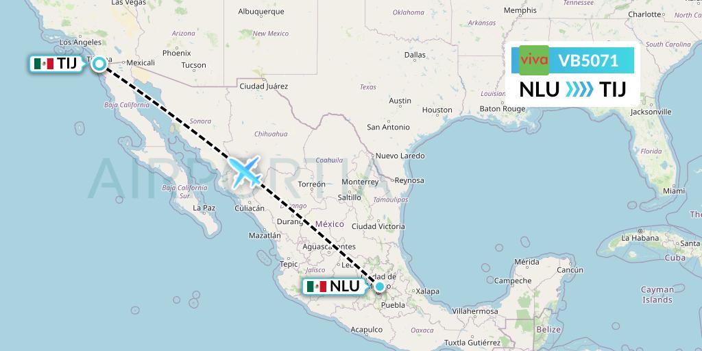 VB5071 VivaAerobus Flight Map: Reyes Acozac to Tijuana