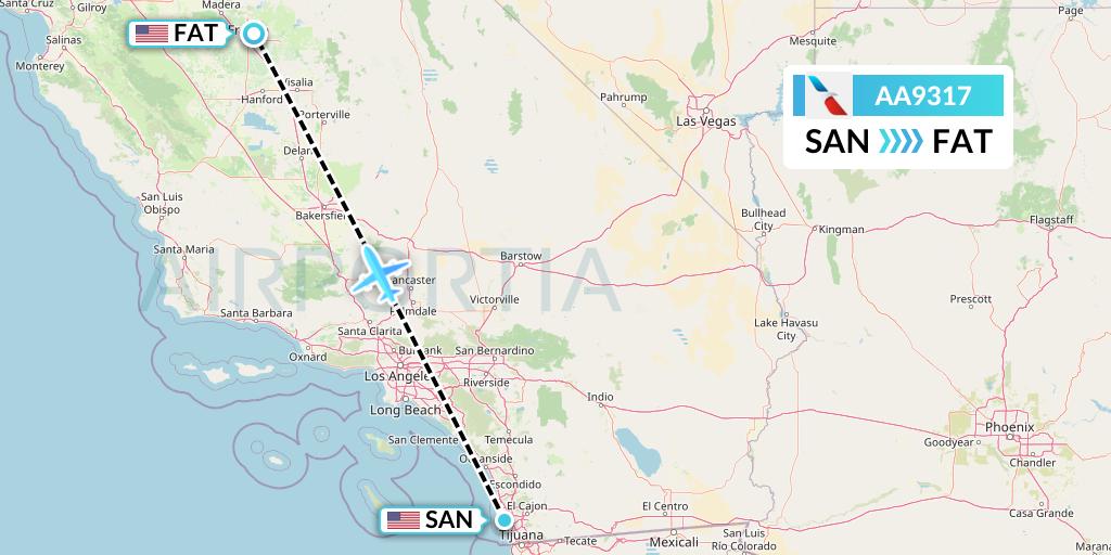 AA9317 American Airlines Flight Map: San Diego to Fresno