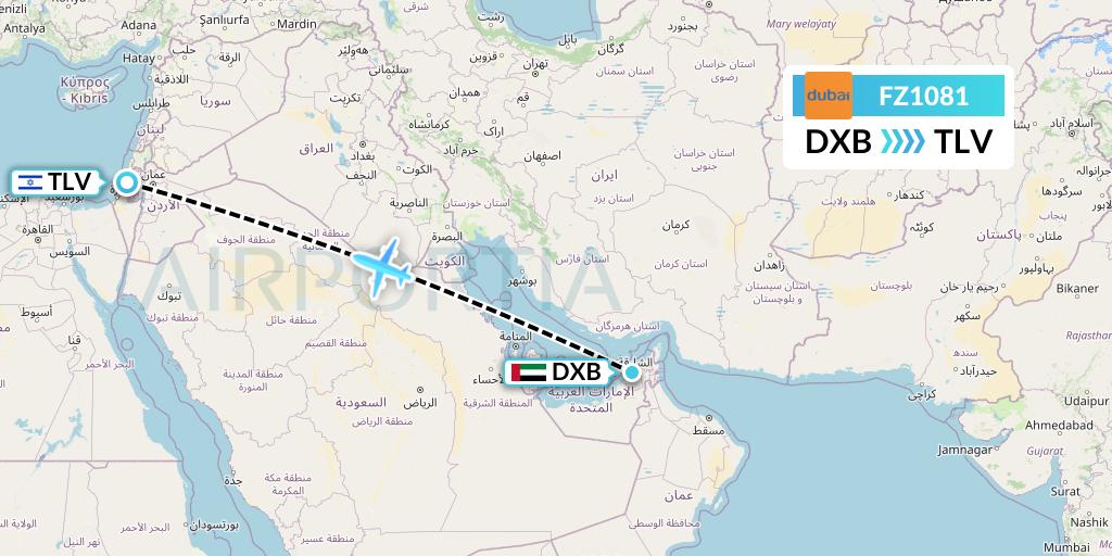 FZ1081 FlyDubai Flight Map: Dubai to Tel Aviv