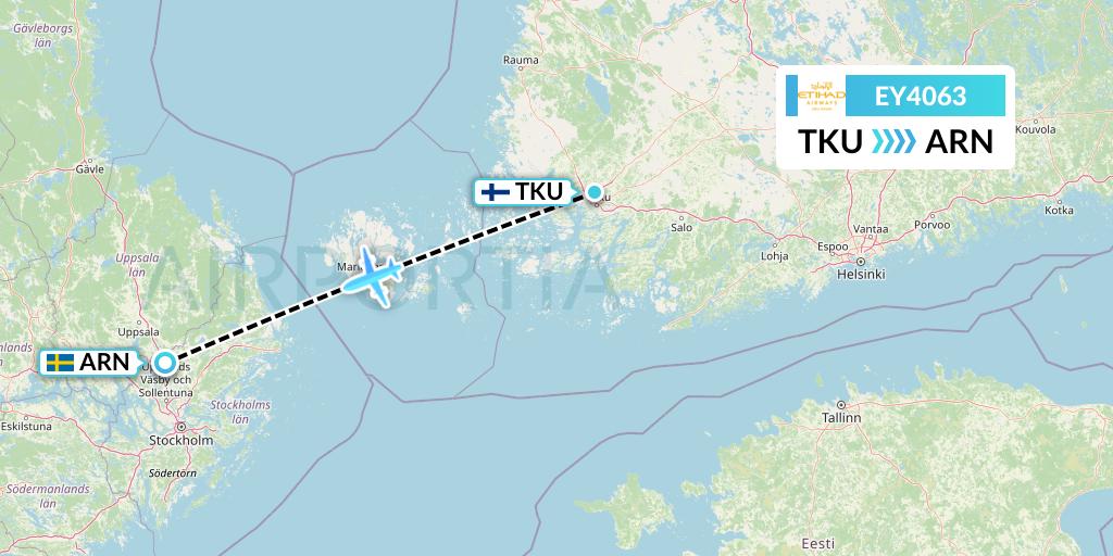 EY4063 Etihad Airways Flight Map: Turku to Stockholm
