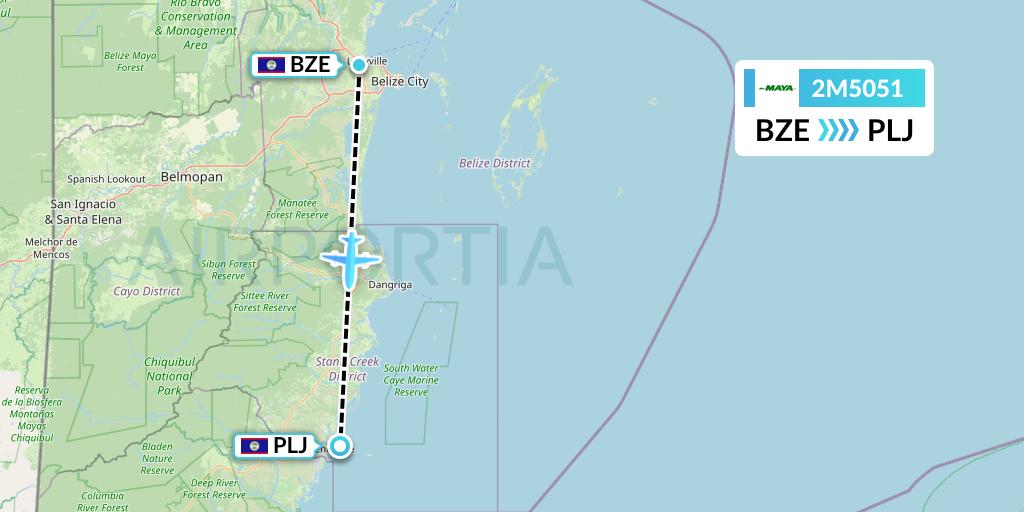 2M5051 Maya Island Air Flight Map: Belize City to Placencia