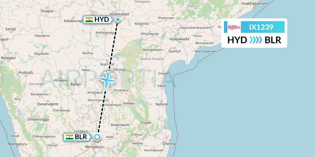 IX1239 Air India Express Flight Map: Hyderabad to Bangalore