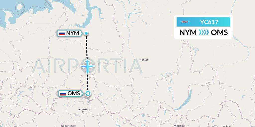 YC617 Yamal Airlines Flight Map: Nadym to Omsk
