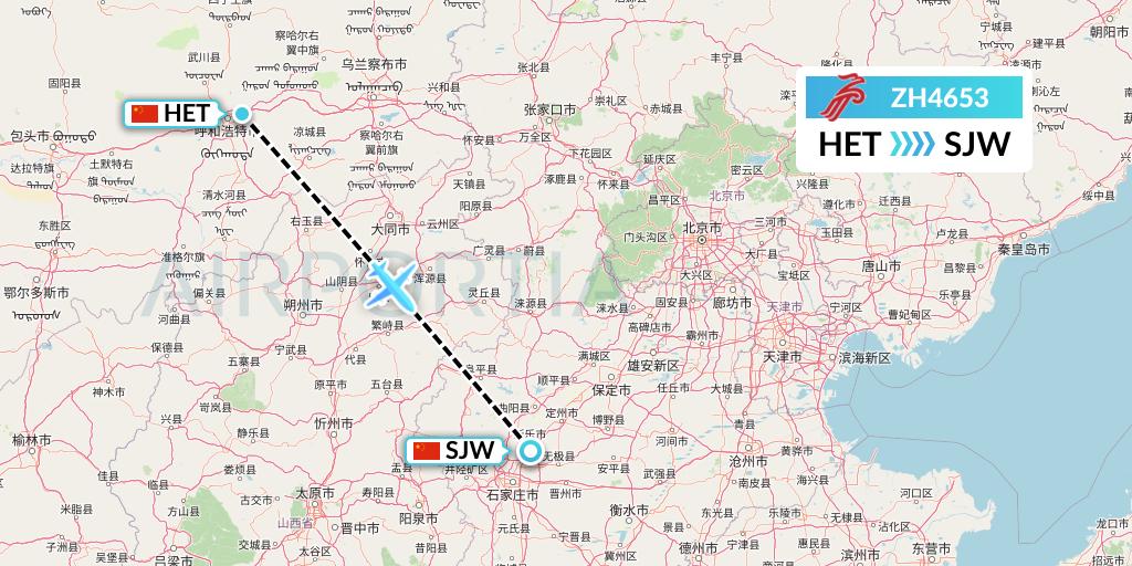 ZH4653 Shenzhen Airlines Flight Map: Hohhot to Shijiazhuang